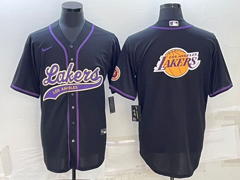 Men's Black Los Angeles Lakers Team Big Logo Cool Base Stitched Baseball Jersey